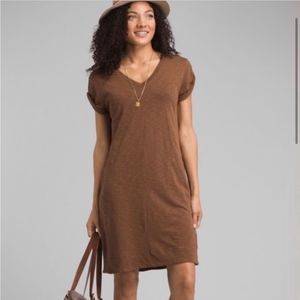 PrAna Taxco Organic Cotton V Neck T-Shirt Dress Brown